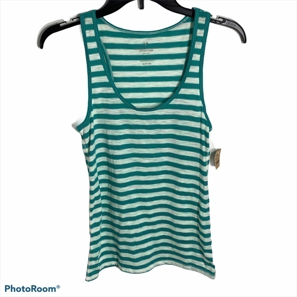 American Eagle Green Blue Striped Tank Women’s NWT